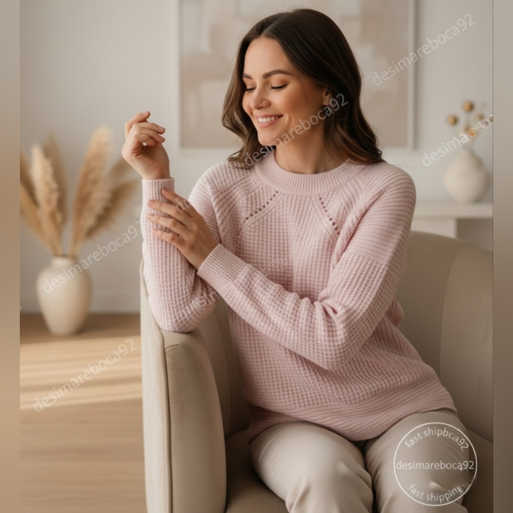 Authentic Autumn pure Cashmere Pink Waffle Knit Sweater - Size S